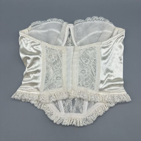 Vtg 90s Oscar De La Renta White Lace Corset Bustier Bra Coquette 36B Union Made - Picture 5 of 11